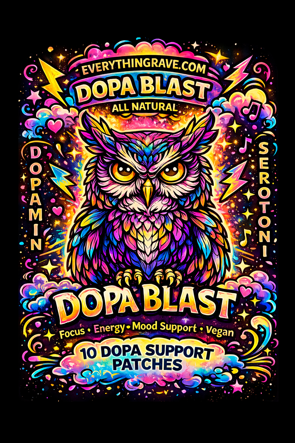 Dopa Blast™ dopamine support transdermal wellness patch by Everything Rave, festival-inspired mood and energy support patch”