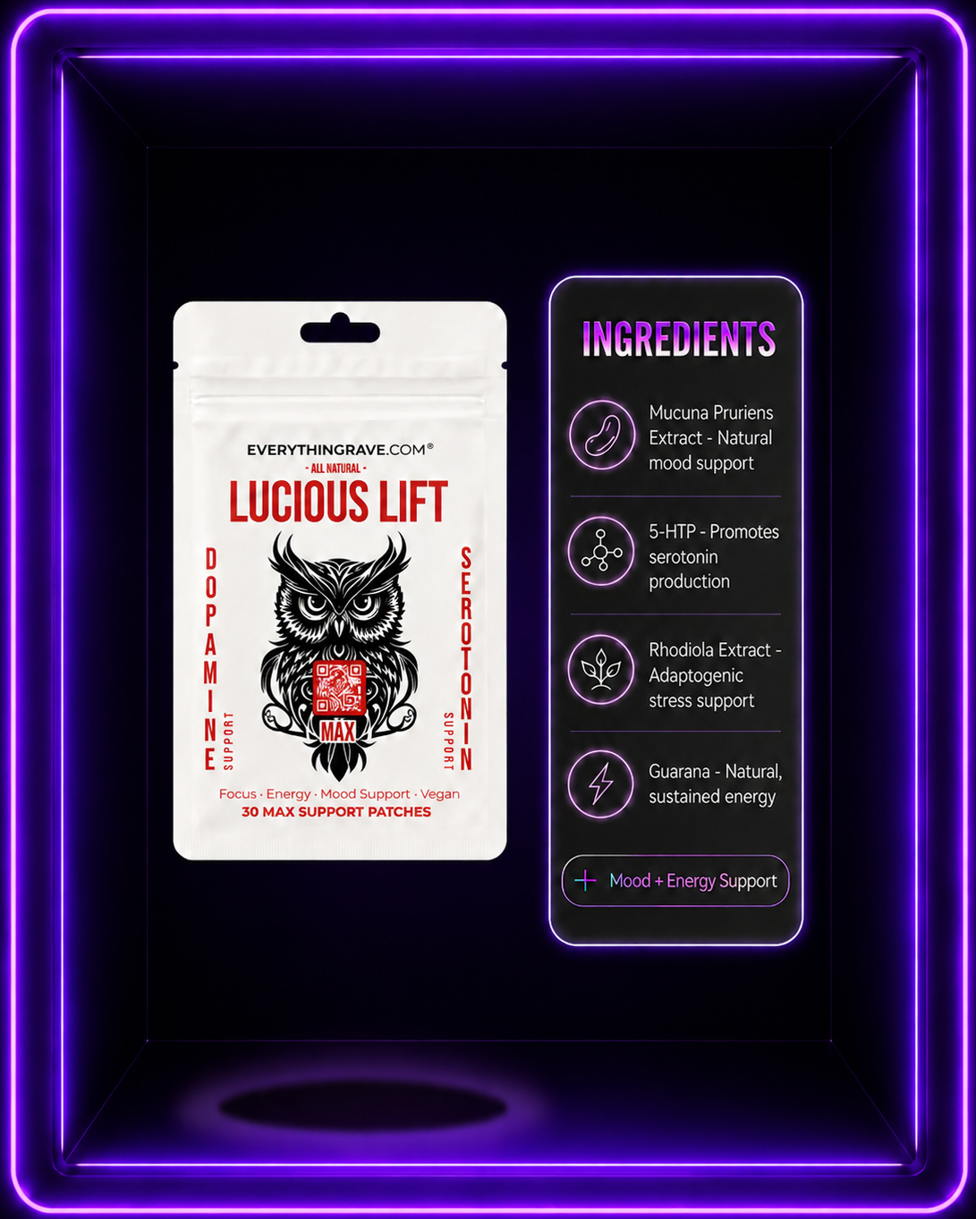 Lucious Lift · Mood & Energy Support Patch · 30 Pack