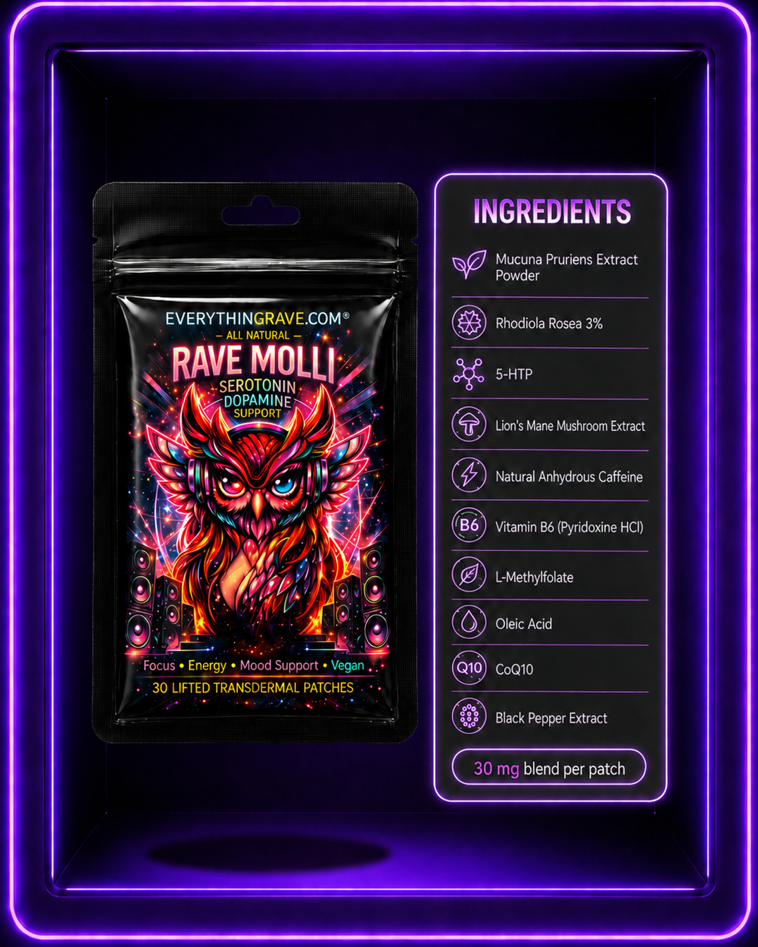 Rave Molli · Mood & Energy Support Patch · 30 Pack
