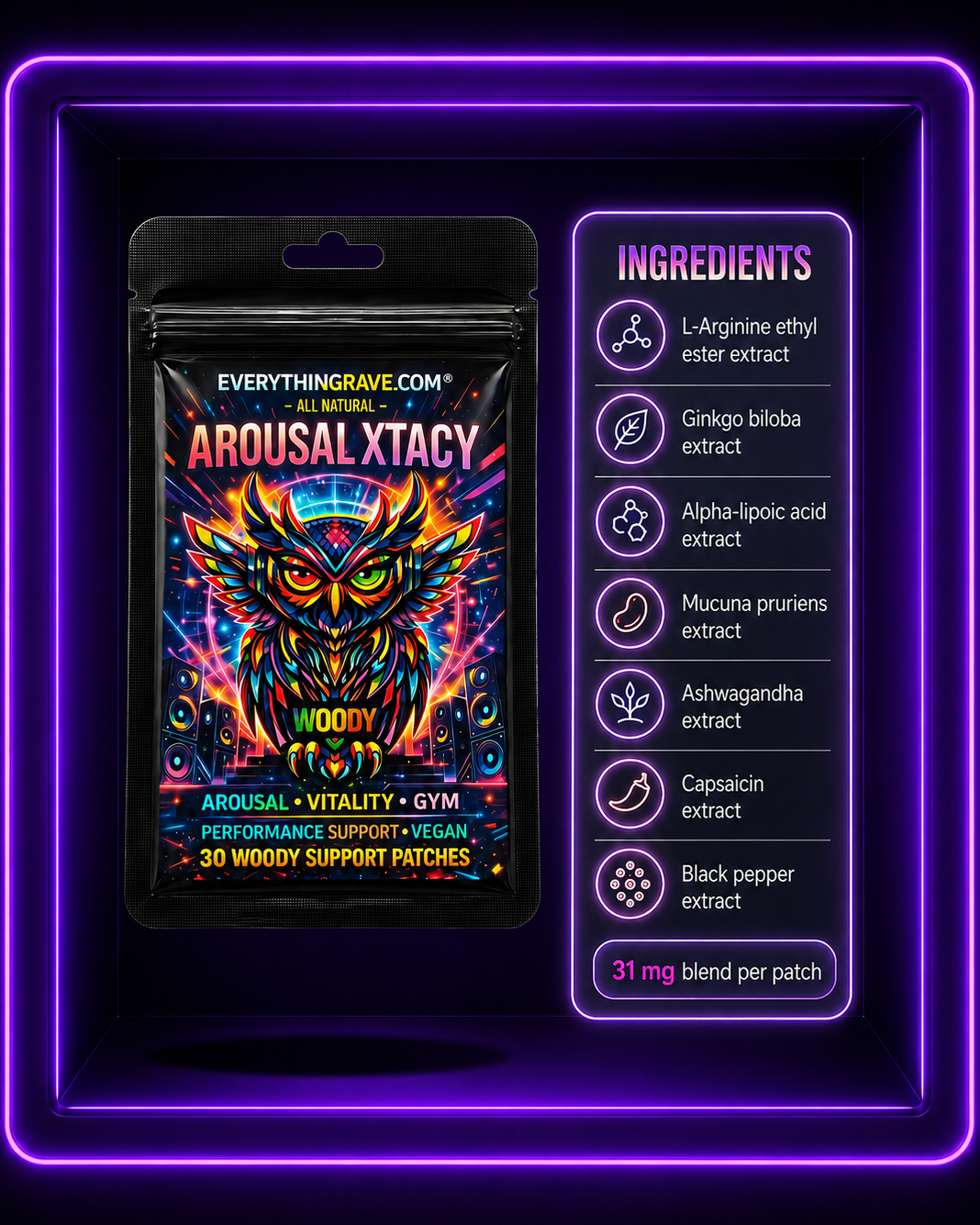 Arousal Xtacy · Blood Flow & Vitality Support Patch · 30 Pack