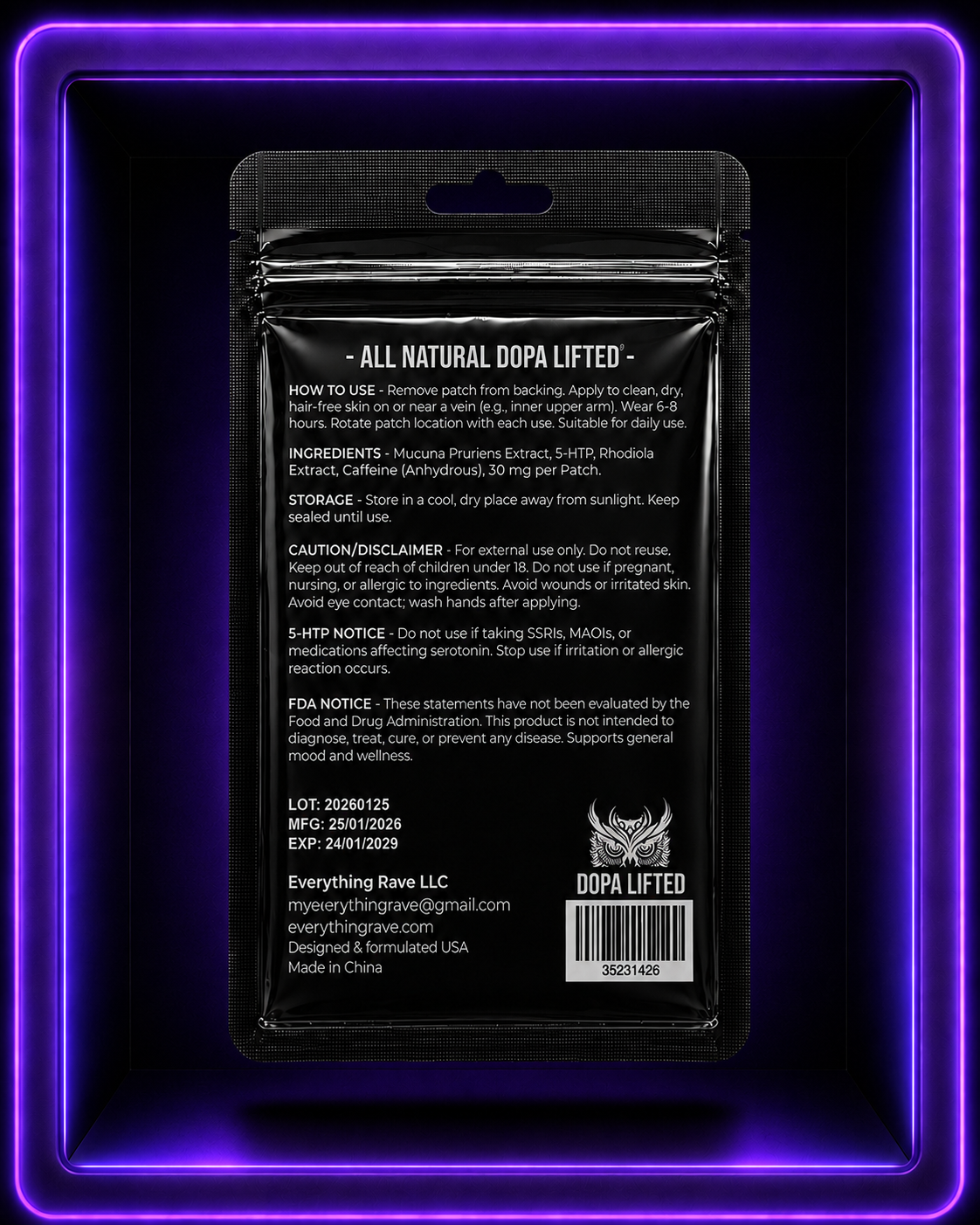 Dopa Lifted · Performance & Focus Support Patch · 30 Pack