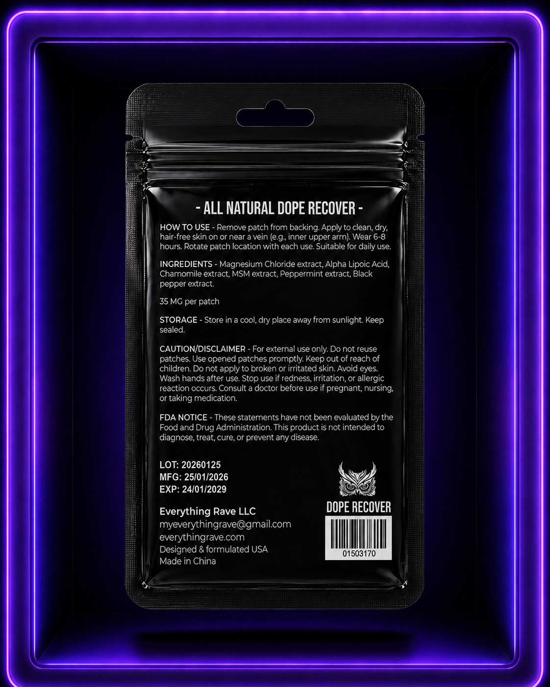 Dope Recover · Recovery Support Patch · 30 Pack