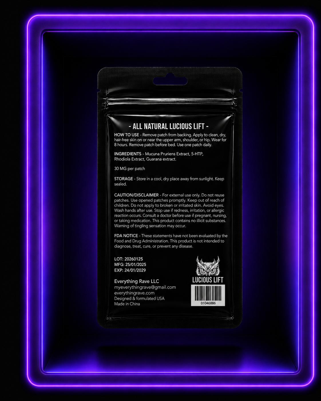 Lucious Lift · Mood & Energy Support Patch · 30 Pack