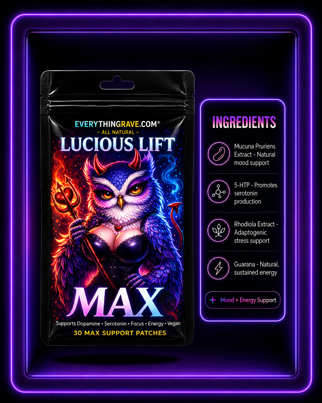 Lucious Lift · Mood & Energy Support Patch · 30 Pack