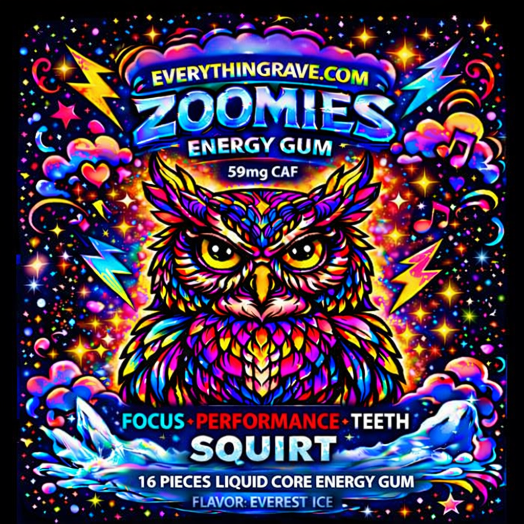 ⚡Zoomies Liquid Core Energy Gum ⚡ 59mg Caffeine Per Piece + B12 — Rocket Energy Without the Drink
