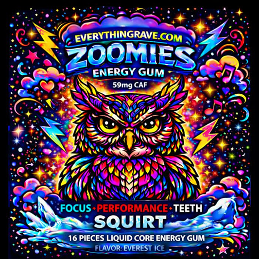 ⚡Zoomies Liquid Core Energy Gum ⚡ 59mg Caffeine Per Piece + B12 — Rocket Energy Without the Drink