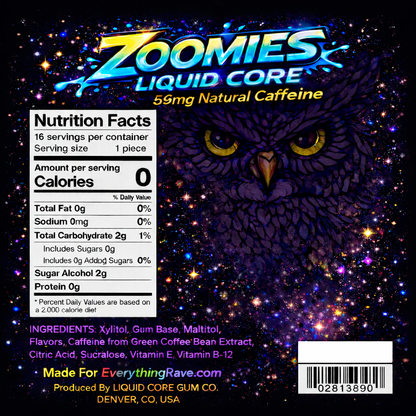 ⚡Zoomies Liquid Core Energy Gum ⚡ 59mg Caffeine Per Piece + B12 — Rocket Energy Without the Drink