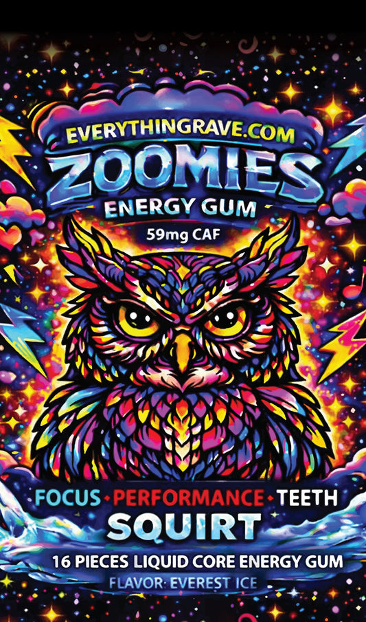 ⚡Zoomies Liquid Core Energy Gum (59mg Caffeine+B12• Balanced Energy)