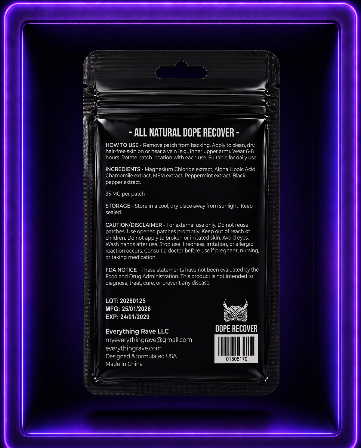Dope Recover · Recovery Support Patch · 30 Pack