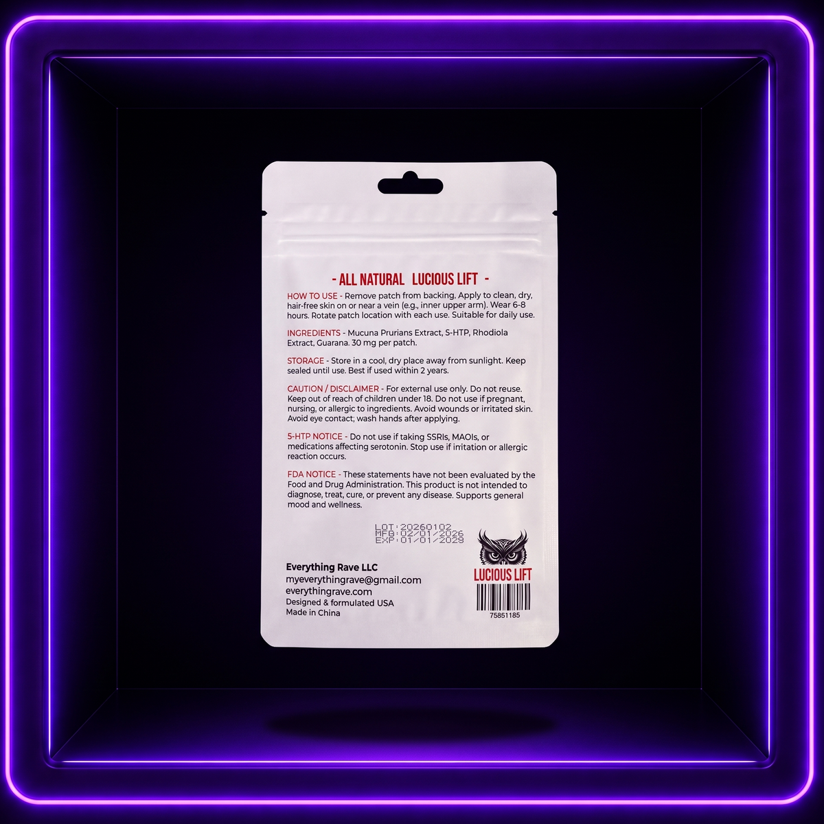 Lucious Lift · Mood & Energy Support Patch · 30 Pack